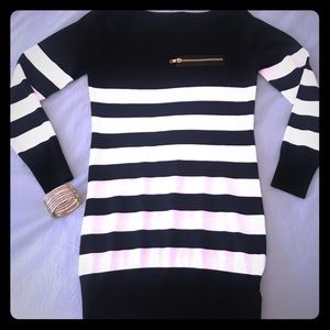 NWOT Black and White Stripped Midi Sweater Dress